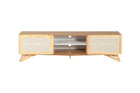 rack para sala 180 cm yono freijó e rattan visto de frente em fundo branco