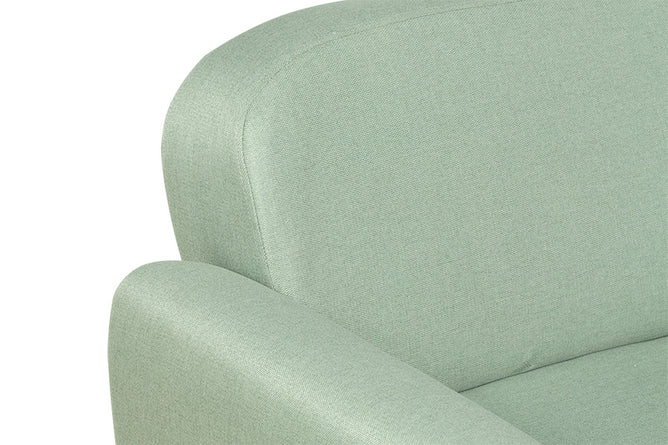 sofa 2 lugares agnes natural e tecido verde detalhe encosto
