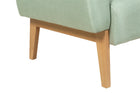 sofa 2 lugares agnes natural e tecido verde detalhe pes de madeira