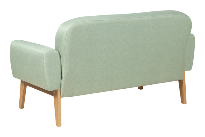 sofa 2 lugares agnes natural e tecido verde visto de costas em fundo branco