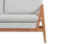 sofa 2 lugares trance cedro e tecido bege detalhe braço