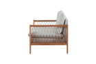 sofa 2 lugares trance cedro e tecido bege visto de lado em fundo branco