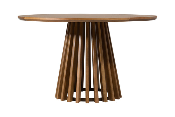 visao lateral mesa de jantar didion cor avela de madeira de verdade eucalipto em fundo branco