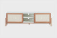 rack de sala yono branco e jatobá em gif mostrando em vários ângulos
