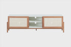 rack de sala yono branco e jatobá em gif mostrando em vários ângulos
