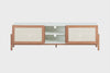rack de sala yono branco e jatobá em gif mostrando em vários ângulos