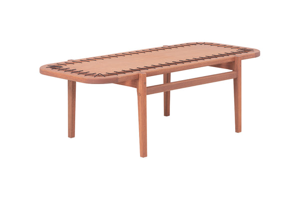 mesa de centro cipo jatoba e corda preta em fundo infinito visto na diagonal