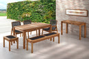 area gourmet com banco de madeira 2 lugares jatoba e corda preta com mesa e bancos