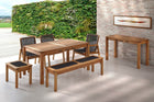 area gourmet com banco de madeira 2 lugares jatoba e corda preta com mesa e bancos