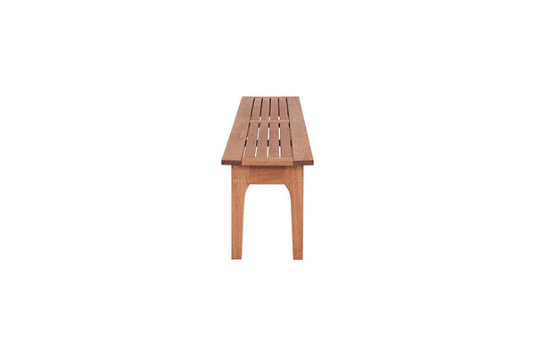 banco grande de madeira bertioga jatoba em fundo infinito visto de lado