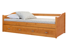 bicama solteiro modulo cerezo vista pela diagonal com colchao lencol e travesseiro com cama debaixo fechada