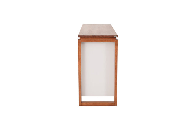 buffet movel para sala 3 portas prisma garapa e off white visto de lado