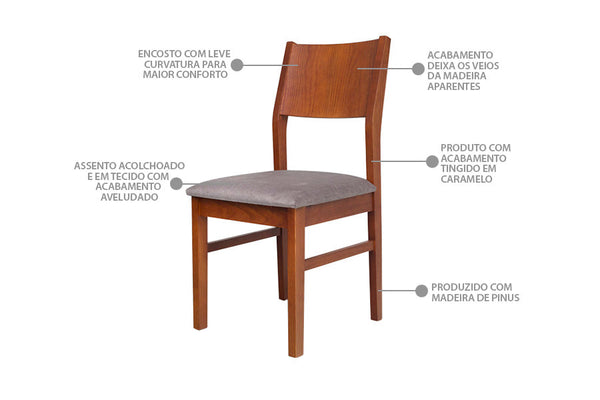 cadeira de escritorio lotus kit com 2 caramelo com caracteristicas escritas na imagem