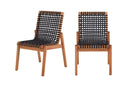 cadeira para cozinha trama kit com 2 jatoba e corda preta uma cadeira vista de frente e outra vista de diagonal em fundo infinito