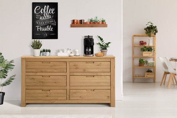 comoda para quarto 6 gavetas dener mel vista de frente