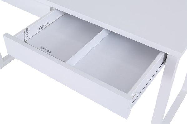 escrivaninha com gavetas 120 duna branco giz com gaveta vazia vista de cima mostrando divisoria e medidas internas