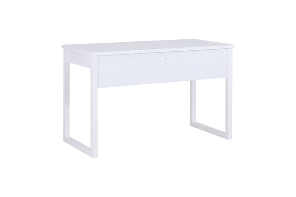escrivaninha madeira 120 duna branco giz vista de tras em fundo infinito