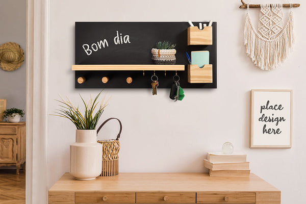 Painel de Recados e Porta-Chaves Chat - Cru e Quadro Negro – MMM