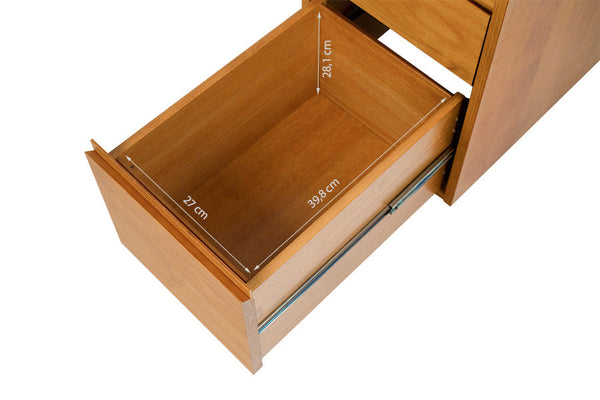 foto do gaveteiro para cozinha duna cerezo mostrando gaveta maior vazia vista de cima com medidas internas escritas