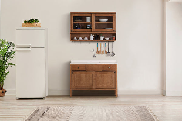 foto ambientada da cozinha modular sabor caseiro com armários de madeira