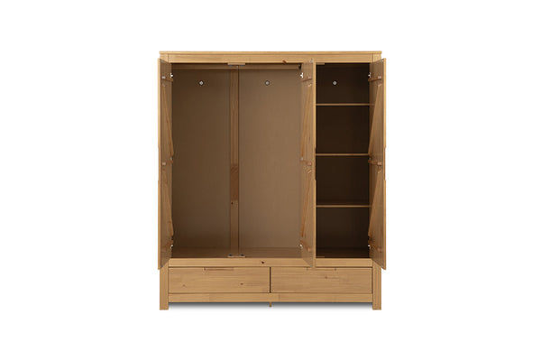 guarda roupa casal grande 3 portas dener mel visto de frente com portas abertas