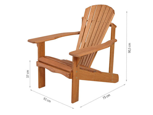 foto da cadeira de varanda enseada na cor jatoba vista em diagonal em fundo branco com medidas escritas na imagem