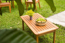 mesa de centro de madeira recanto jatoba visto de cima em jardim