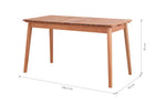 mesa de jantar 6 lugares garden castanheira em fundo infinito visto na diagonal com medidas importantes descritas na imagem