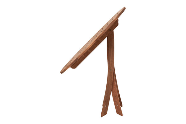 mesa de madeira rustica redonda 90 dobravel jatoba vista de frente sendo fechada