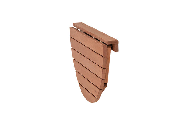 mesa de parede redonda dobravel legno jatoba em fundo infinito dobrada vista de lado
