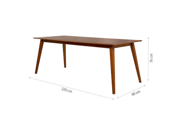 mesa para cozinha 8 lugares lotus caramelo com medidas escritas na imagem