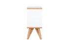 mesa de cabeceira mdf baori branco e jatobá vista de lado em fundo branco