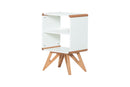 mesa de cabeceira para quarto baori branco e jatobá visto em diagonal