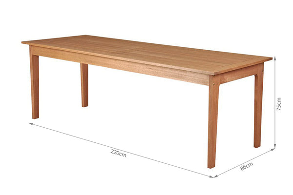 mesa rustica 10 lugares para área externa bertioga jatobá com medidas importantes escritas na imagem