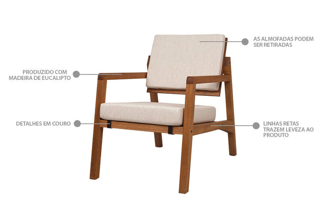 poltrona para quarto comodita jatoba e tecido bege com detalhes importantes descrito na imagem