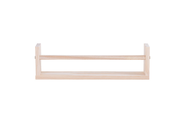 prateleira para livros de parede legno pequena cru vista de frente em fundo branco