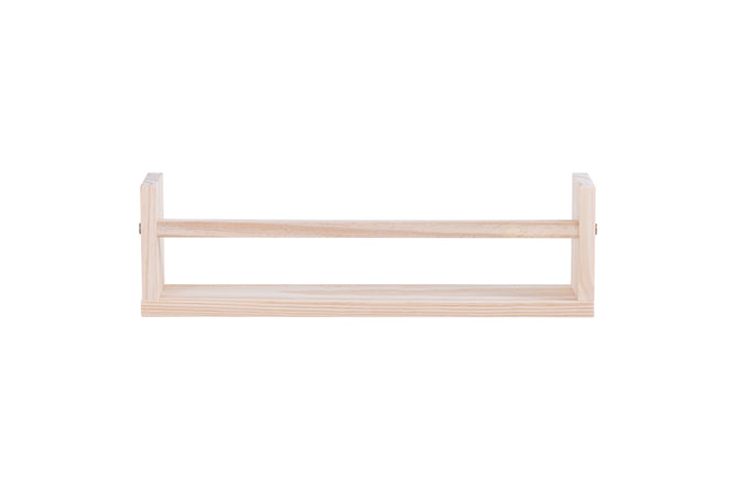 prateleira para livros de parede legno pequena cru vista de frente em fundo branco