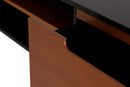 rack retro preto kepler 185 garapa e preto em fundo infinito focando nos detalhes da gaveta aberta