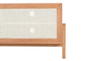 rack de madeira 166 cm yono branco e jatobá focando na porta com rattan fechada