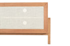 rack de madeira 166 cm yono branco e jatobá focando na porta com rattan fechada