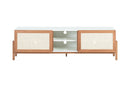 rack tv yono 166 cm branco e jatobá visto de frente em fundo branco com portas fechadas