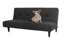 sofa cinza 3 lugares denver tecido para pet grafite com cachorro em cima