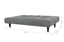 sofa cinza cama denver cinza visto na diagonal em forma de cama com medidas escritas na imagem