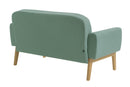 sofa confortavel 2 lugares agnes natural e tecido verde visto de tras em fundo infinito