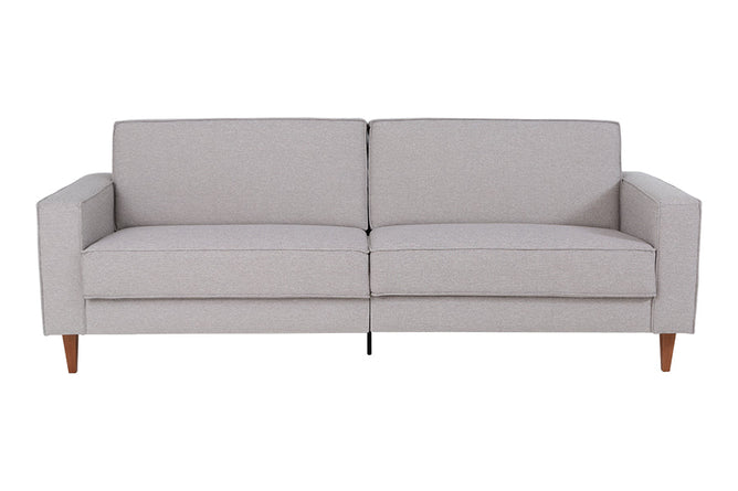 sofa living 3 lugares nairobi cinza claro em fundo infinito visto de frente