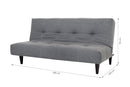sofa cama casal 3 lugares denver cinza visto na diagonal em forma de sofa com medidas escritas na imagem