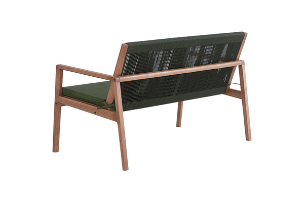 sofa de 2 lugares oliva amêndoa e corda verde visto de trás em fundo branco