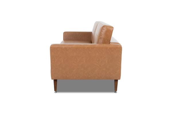 sofa de couro 3 lugares louise caramelo visto de lado