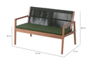 sofa de madeira oliva amêndoa e corda verde em diagonal com medidas escritas na imagem em fundo branco